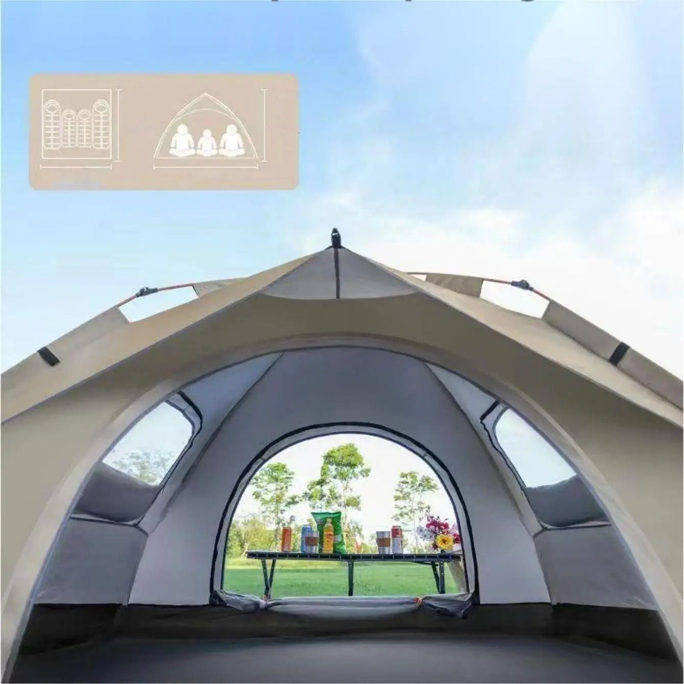 Premium Double-Door Travel Camping Tent for Outdoor Adventures and Sun Shelter