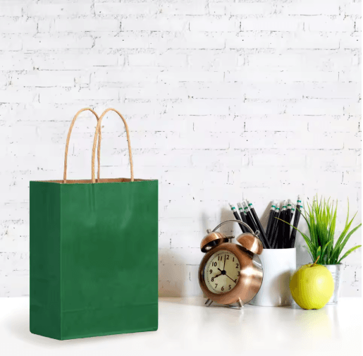 10PCS Green Kraft Paper Gift Bags with Handles Creative Party Favor and Candy Bags
