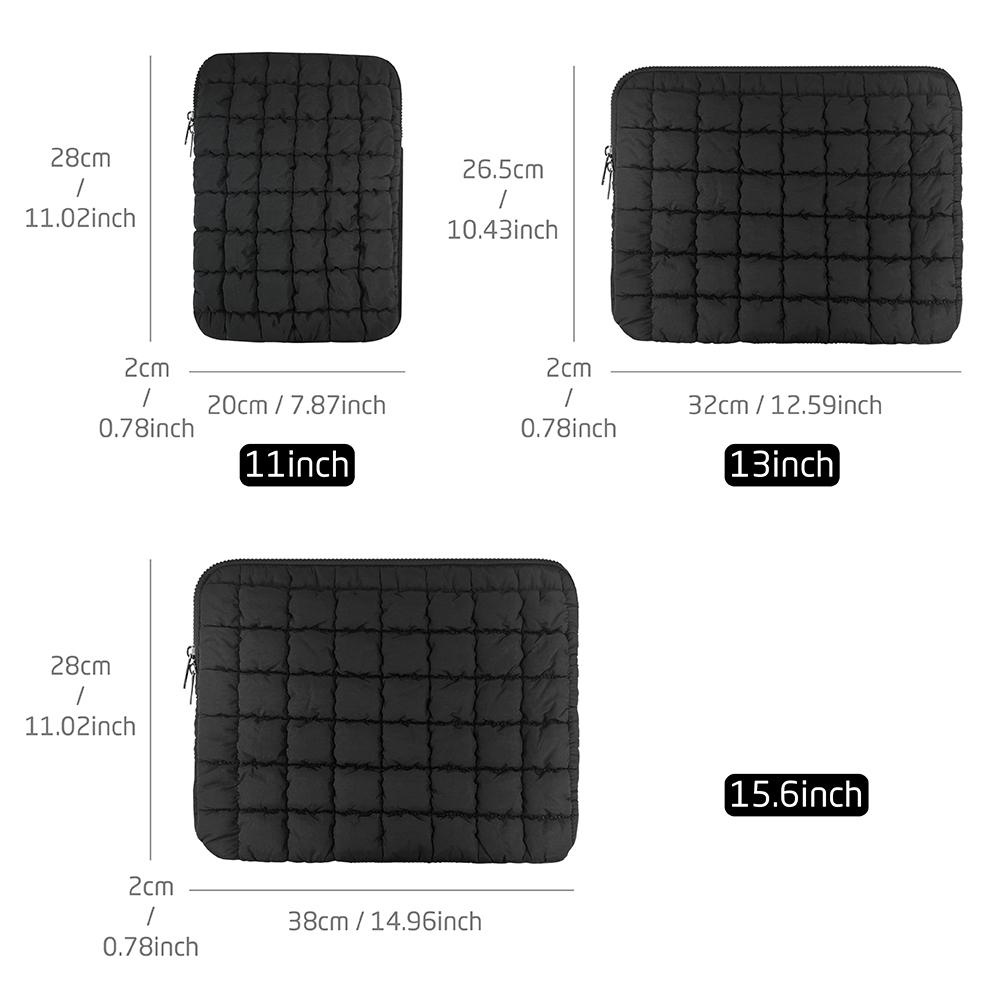 Quilted Puffy Laptop Sleeve, Puffer Notebook Pouch for MacBook Air Pro, iPad, Lenovo, HP, Laptop Cover