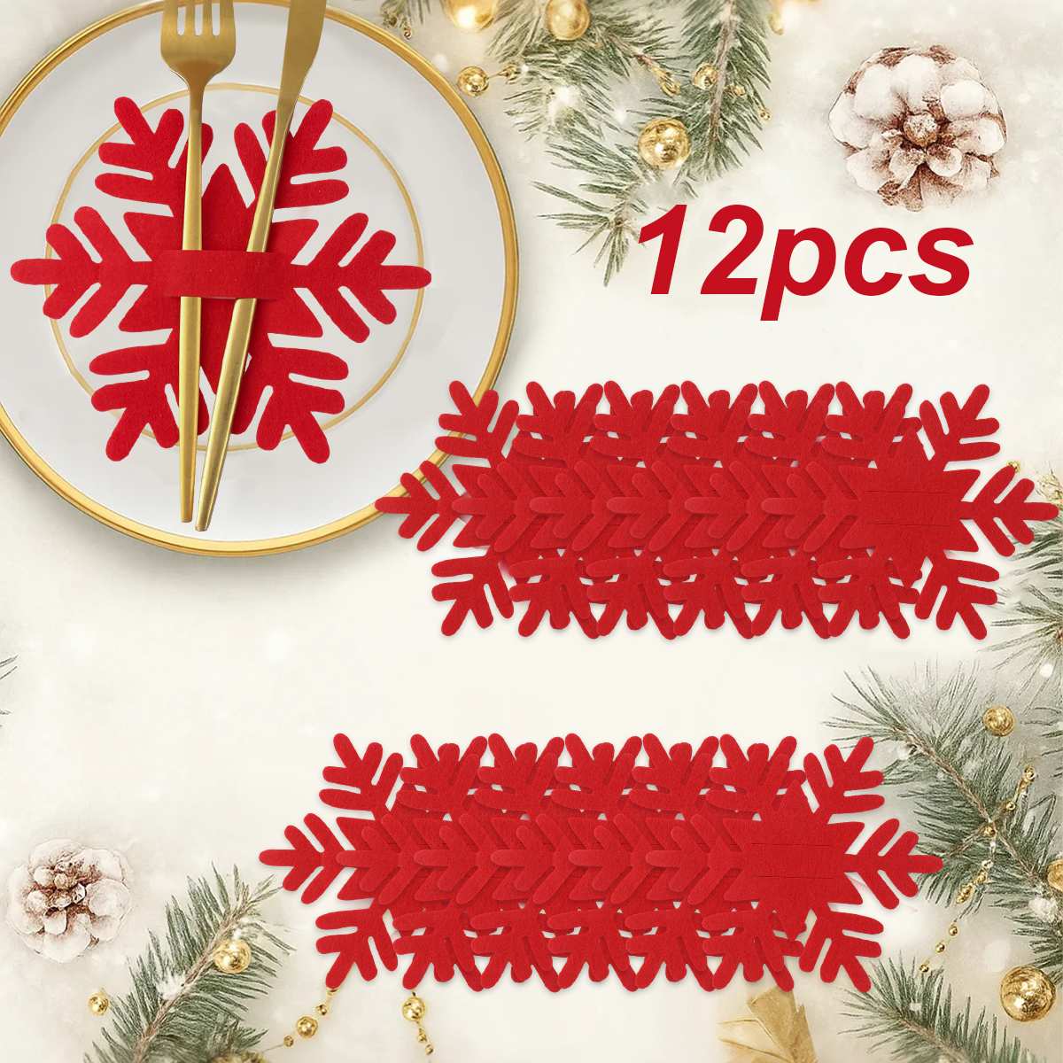 Snowflake Design Christmas Felt Cutlery Holders, Merry Christmas Decoration for Home
