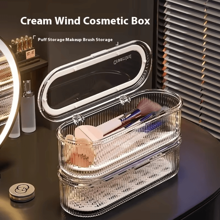 Clear Makeup Brush Organizer – Acrylic Brush Holder with Lid Dustproof Cosmetic Storage Box for Vanity