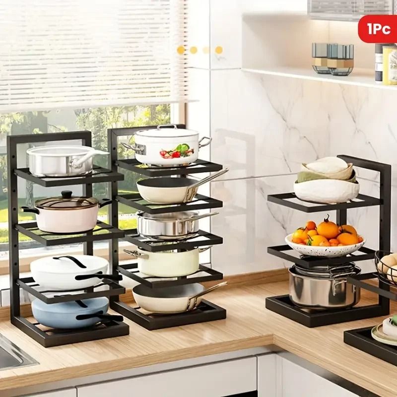 Basalt Height Adjustable Pot Rack | Stainless Steel 3/4 Layer Under-Sink Organizer