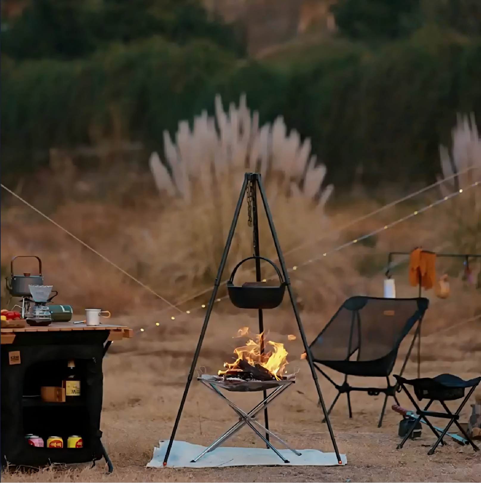 Portable Outdoor Fire Pit with Grill Mesh Foldable Steel Camping Fire Pit for Backyard & Travel