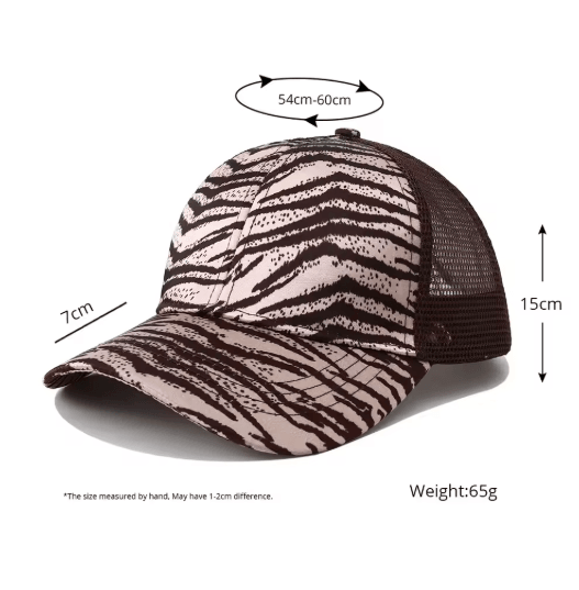 Leopard Print High Ponytail Trucker Hat Breathable Womens Mesh Snapback Cap