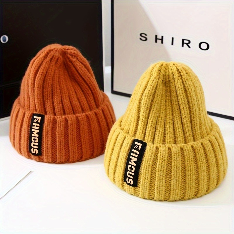 Breathable Chic Women's Knit Beanie - Stretchy Acrylic Fiber Ear-Warming Winter Hat with Long Label Design