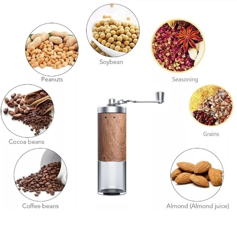 Portable Wood Grain Stainless Steel Hand Crank Coffee Grinder