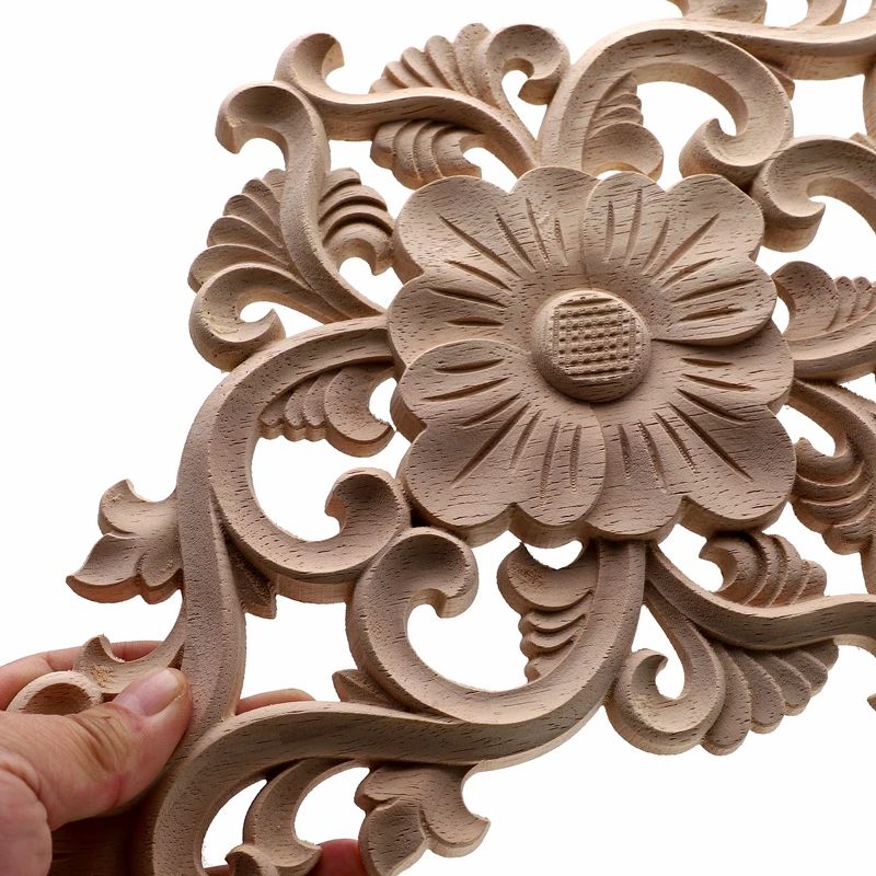 Carved Wooden Applique Floral Wood Decor Furniture Trim