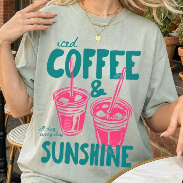 Iced Coffee and Sunshine Shirt, Iced Coffee Shirt, Coffee Lover Gift, Summer Graphic Tee, Summer Vibes Shirt, Coffee TSh