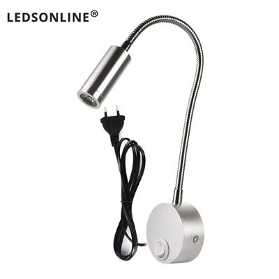 Modern bedside reading light wall sconce with flexible gooseneck and on/off switch