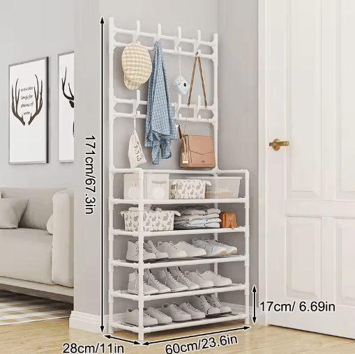 5-Layer Multifunctional Shoe & Coat Rack with Integrated Storage (2-Piece Set)