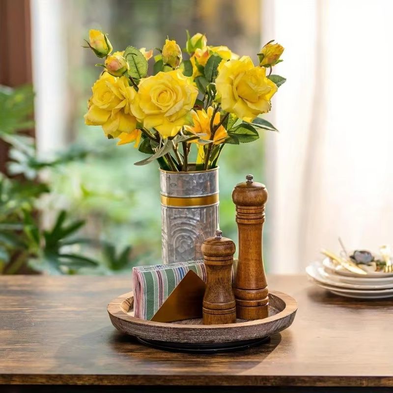 Wood Tray Round Wooden Candle Holder Dessert Plate