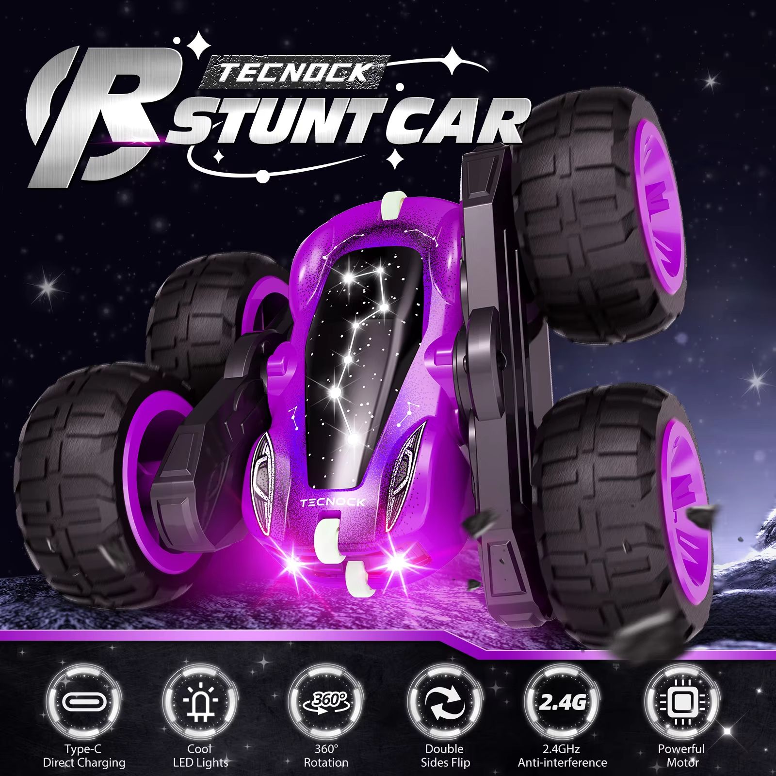 Double-Sided RC Stunt Car with Lights – 360° Rotating Remote Control Car, Fast Charging Toy for Kids