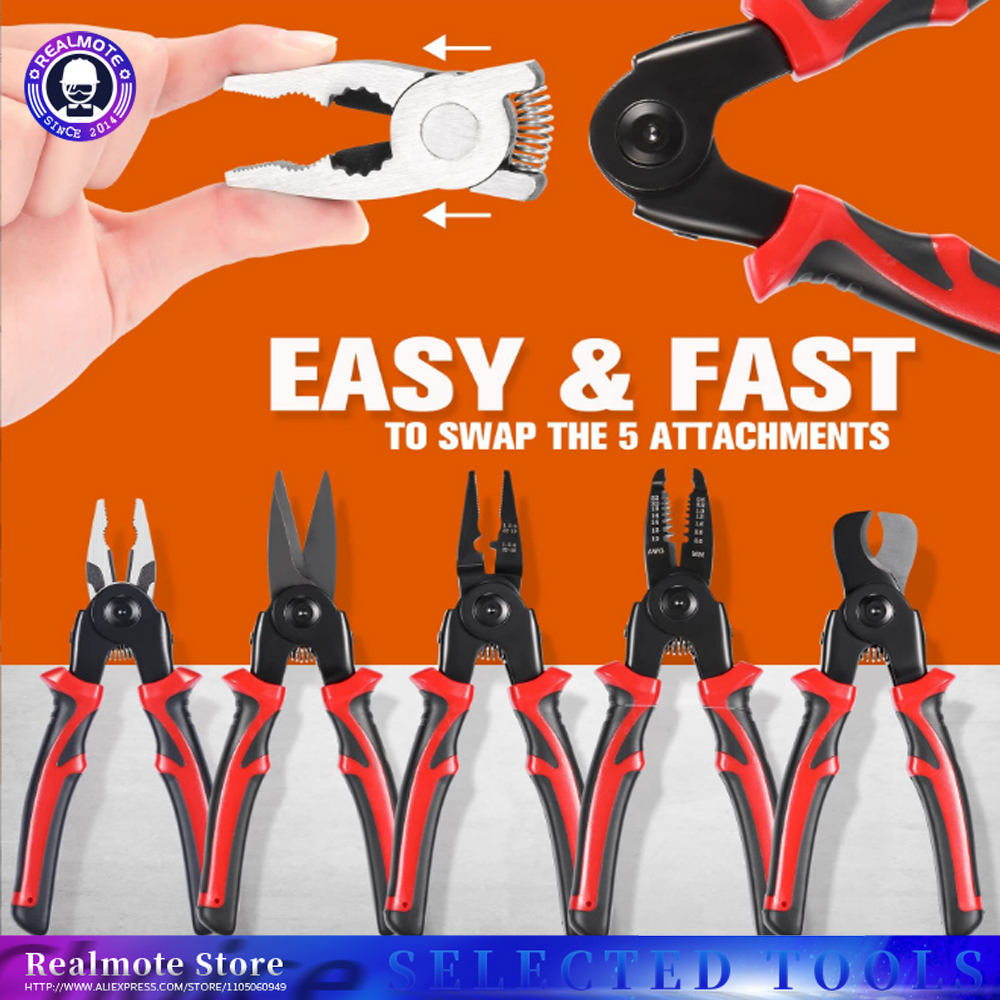 Multi-tool Pliers Set, Crimping Pliers, Wire Stripper, Quick Change Plier Head Set, Wire Cutters, Cable Cutter