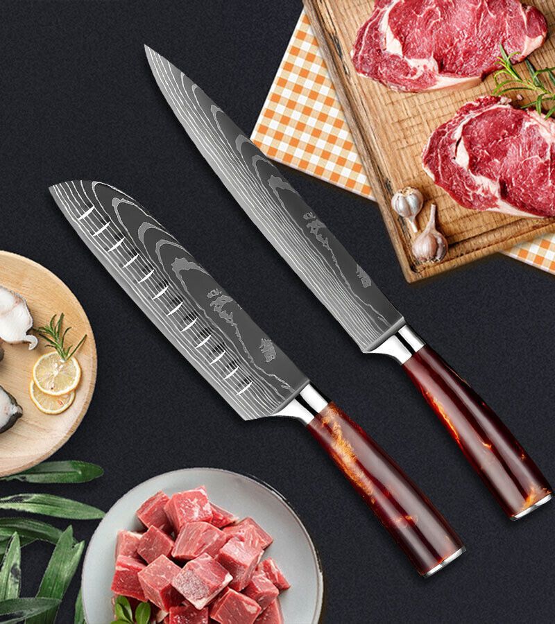 Premium Japanese Style Damascus Steel Chef Knives Set of 6 with Case