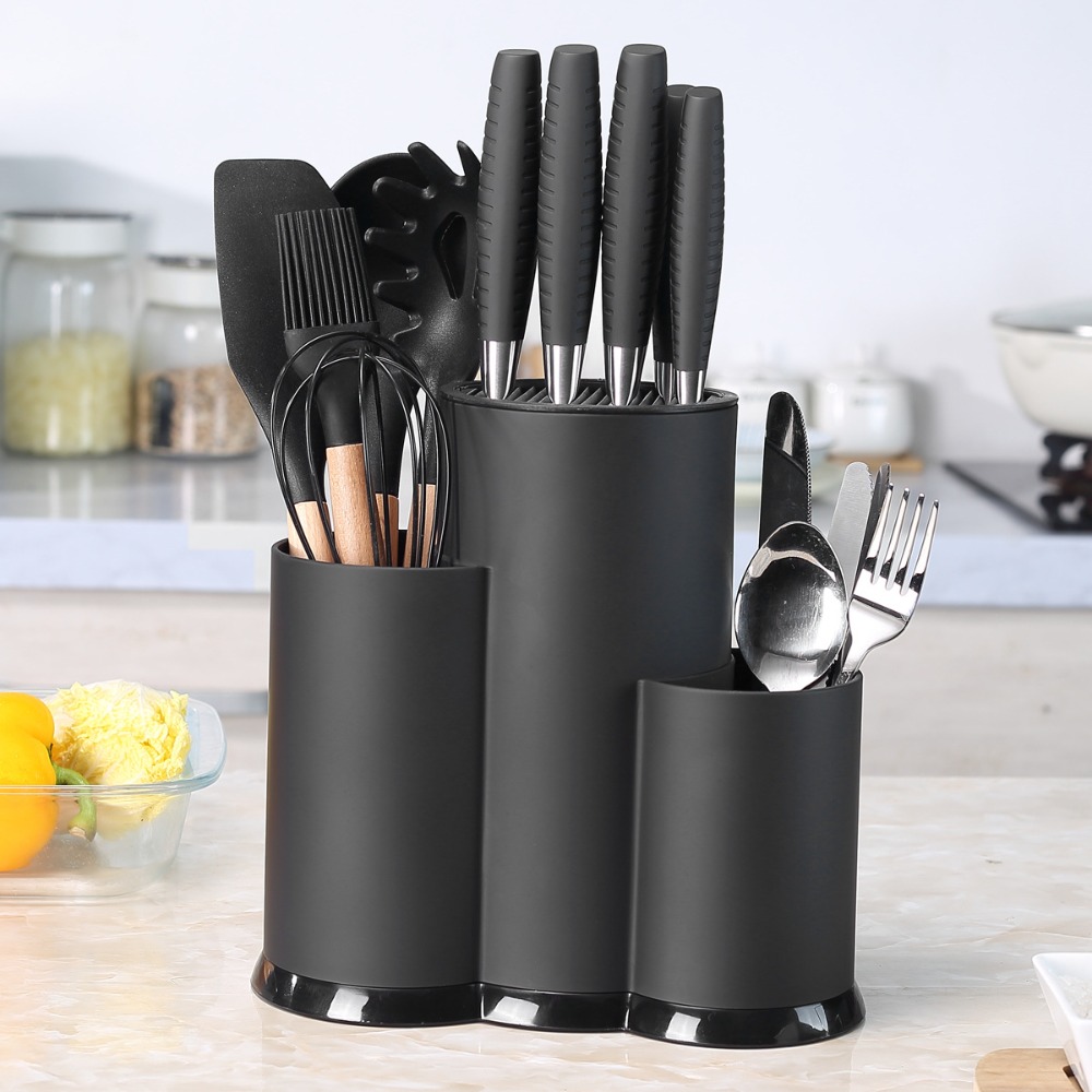 Black/White Flatware Storage Box Fork, Grid Plastic Kitchenware Drain Rack