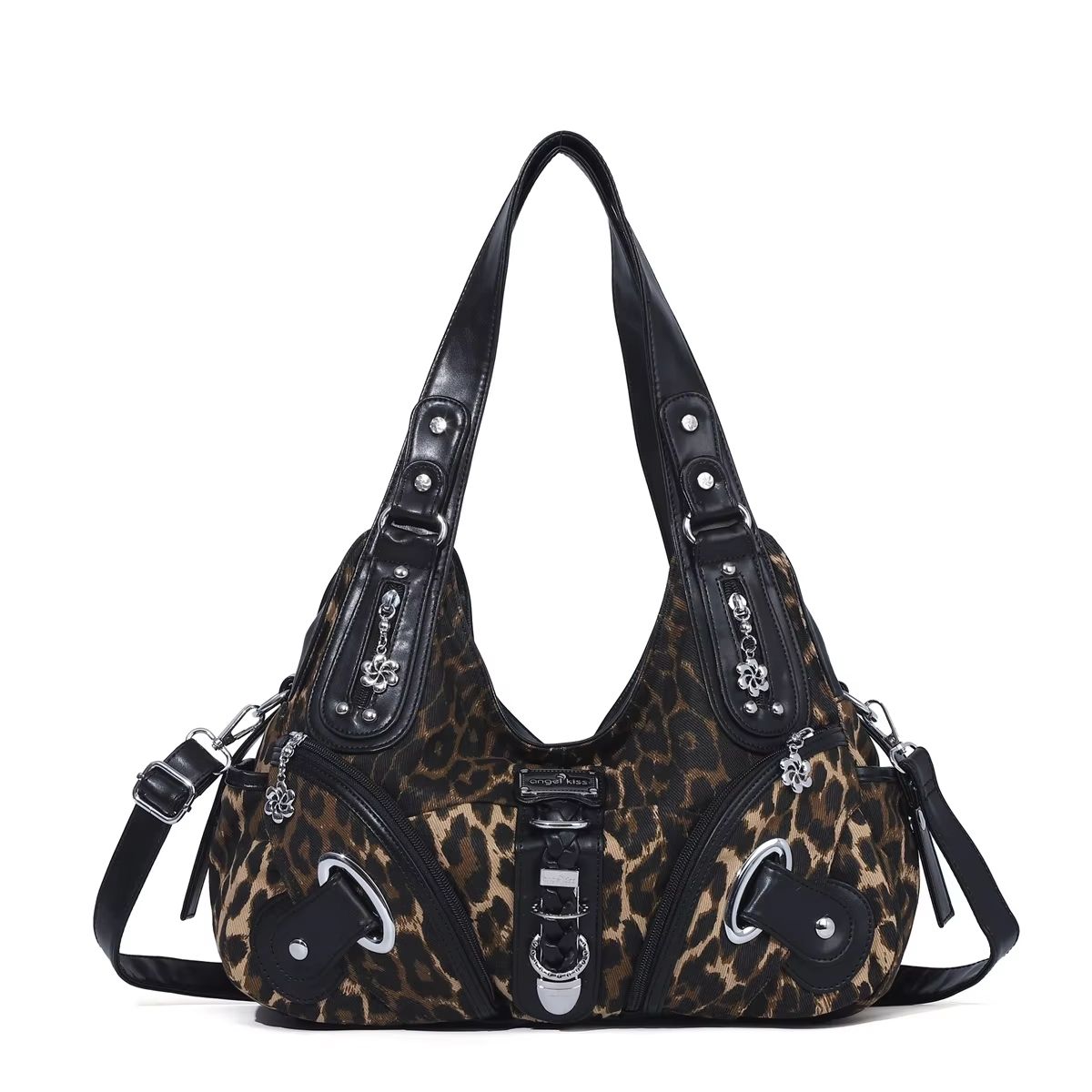 Angelkiss Leopard Print Women's Shoulder Bag Top-Handle Satchel Large Tote Purse