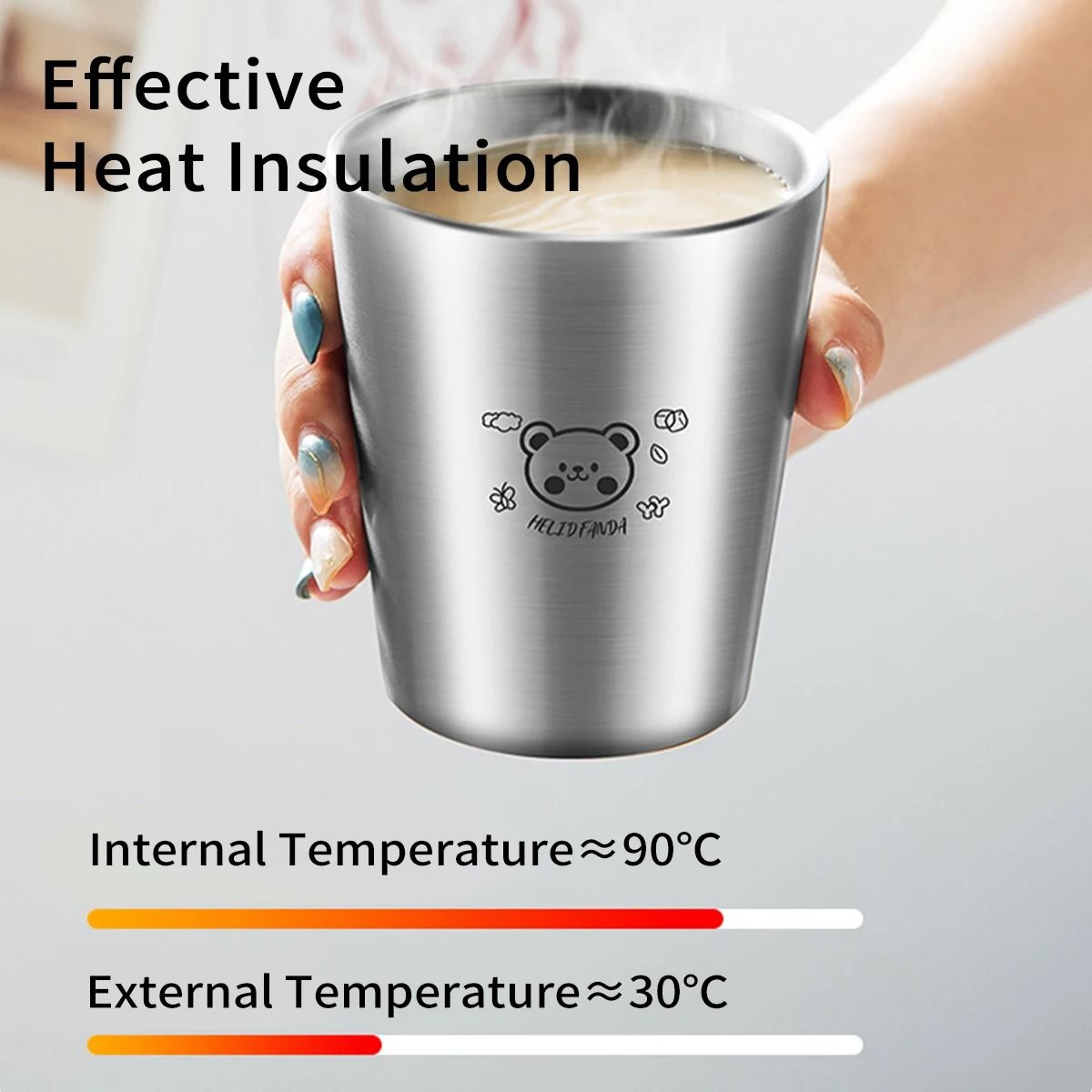 Stainless Steel Coffee Mug with Scale Double Layer Insulated Cup