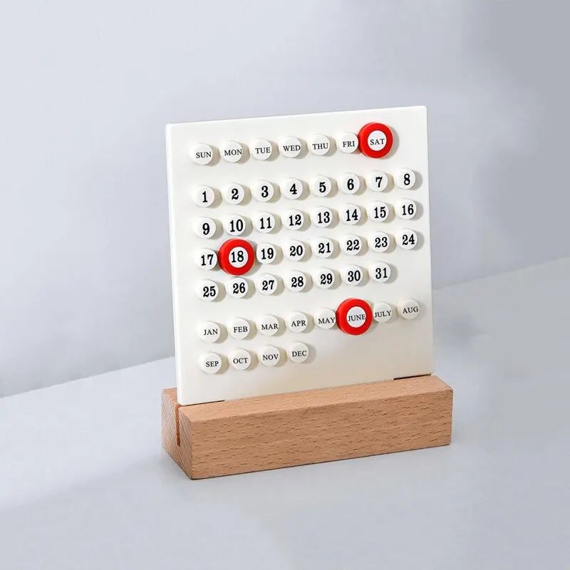 DIY Perpetual Desk Calendar Acrylic Blocks Wooden Base
