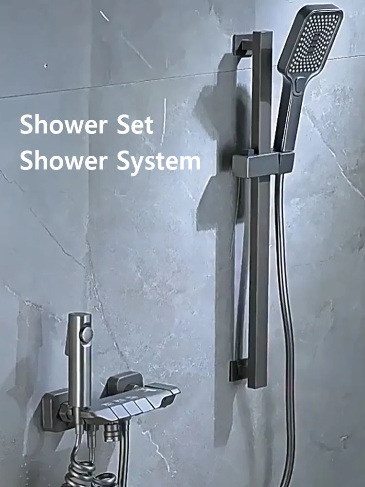 Modern Grey Piano-Key Digital Display Shower System – 2-Way Wall Mounted Shower Set with Tub Spout