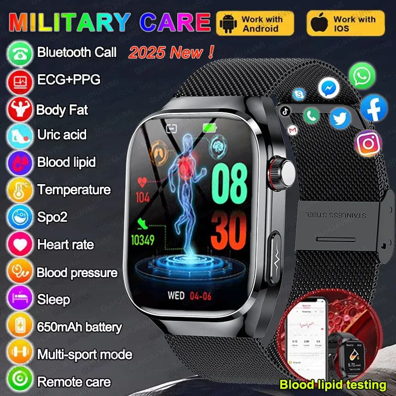 AI HealthSense Pro ECG Smartwatch with Blood Pressure & Fitness Tracking