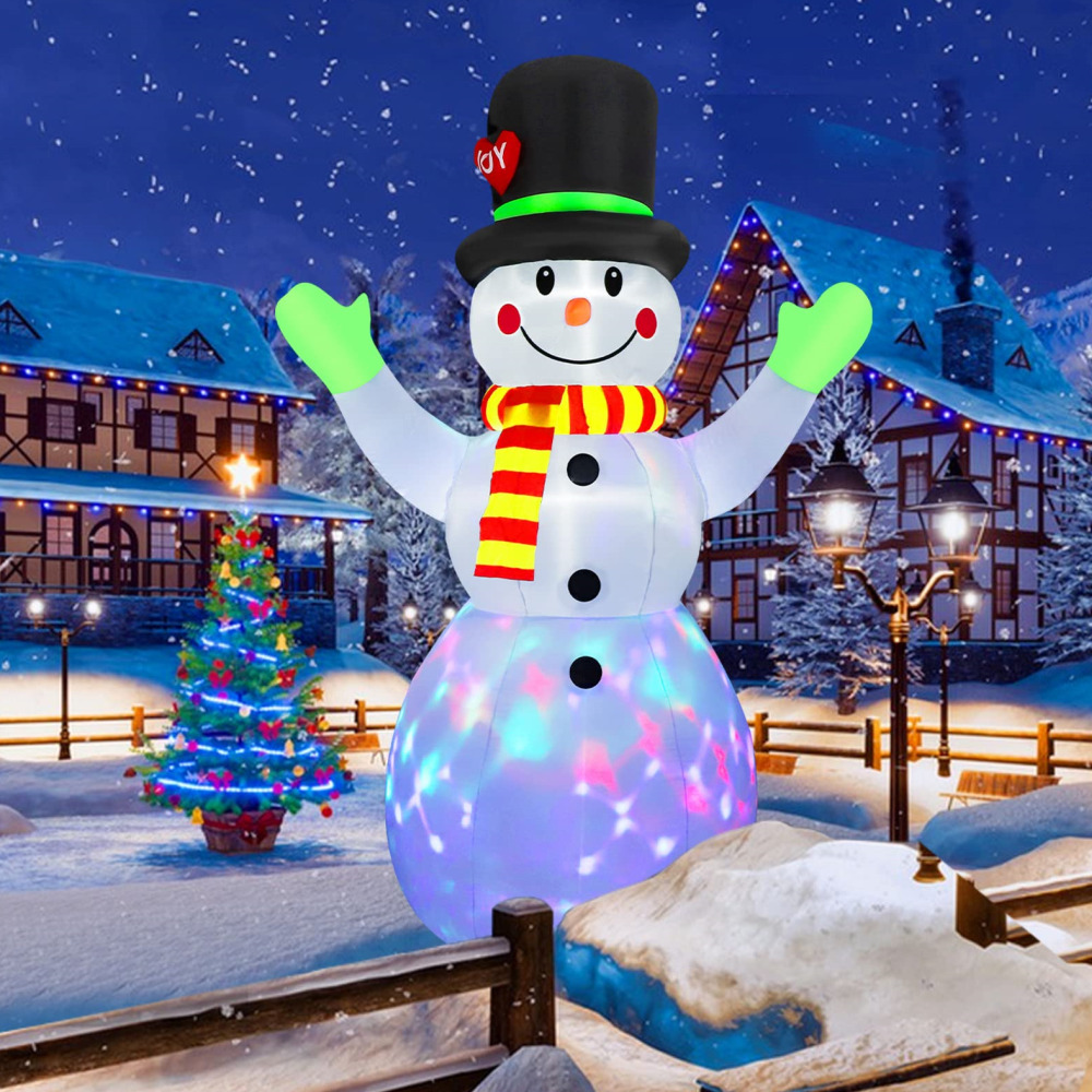 Christmas Snowman Inflatable Model, LED Light Green Glove Holiday Decor, Xmas Stake Props Toys for Outdoor Display
