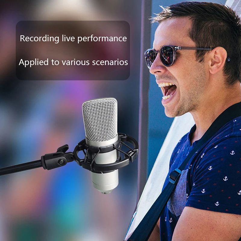 Universal Microphone Shock Mount, Professional Condenser Mic Holder with Anti Vibration Rubber Bands & Locking Knob