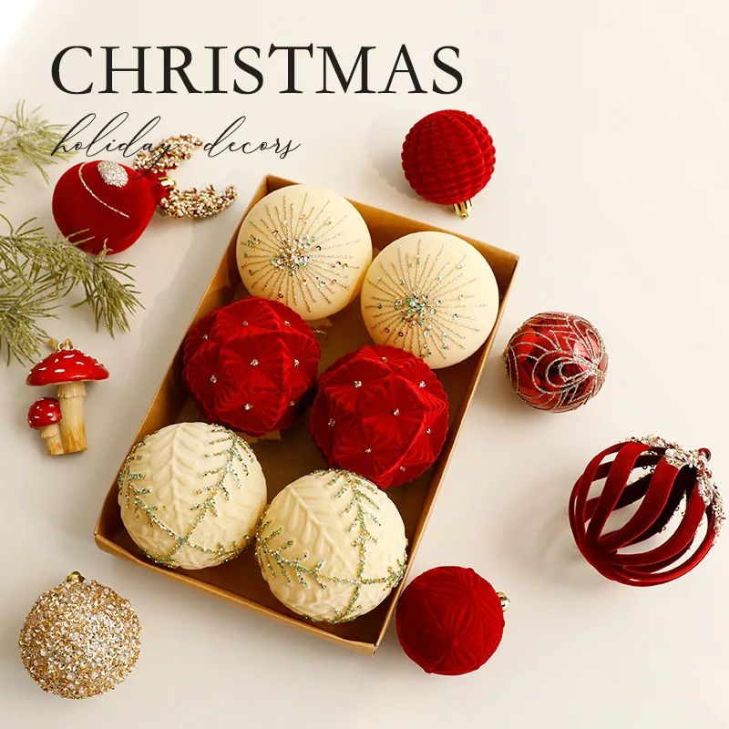 Premium Flocked Christmas Ball Ornaments – Elegant Christmas tree decorations & window display ornaments