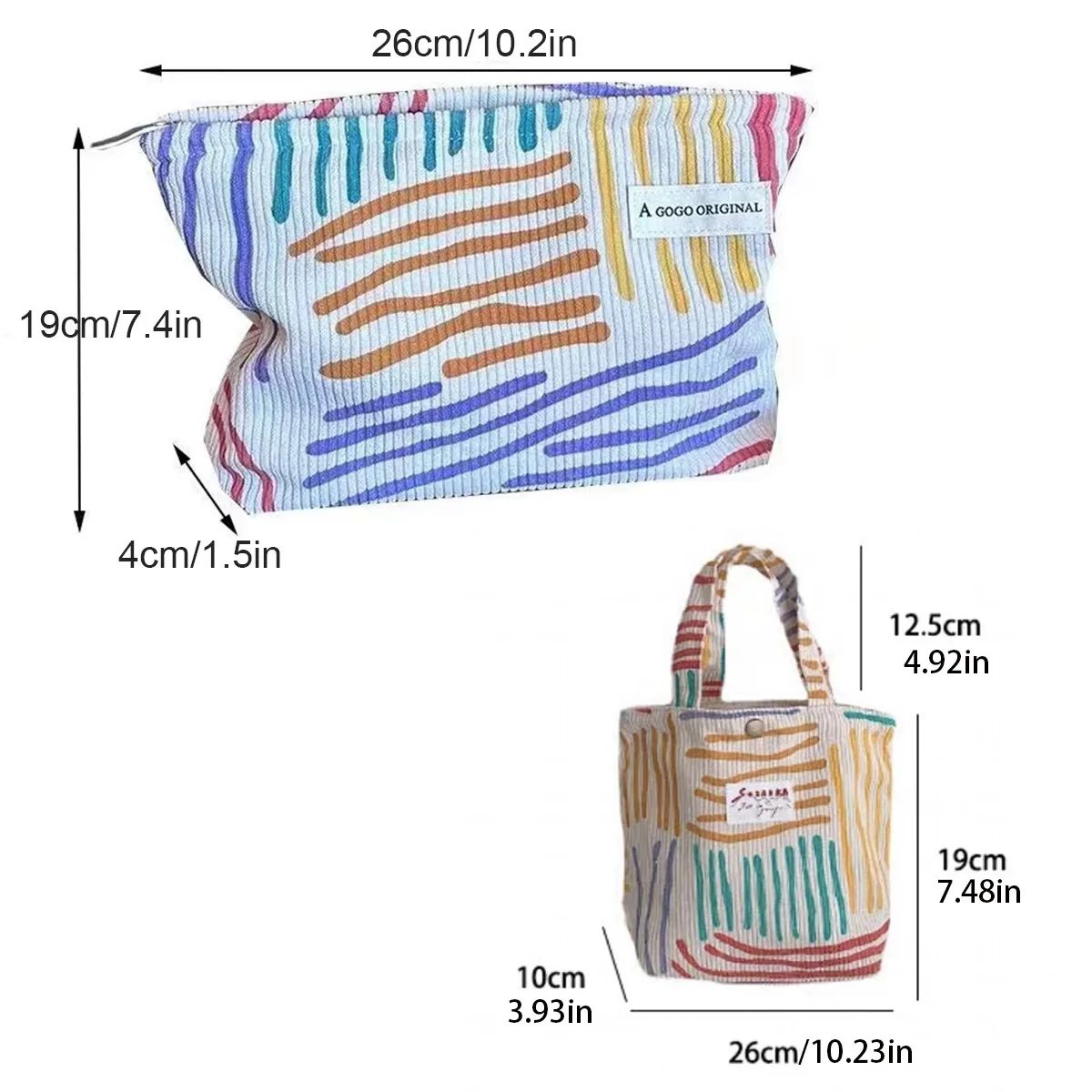 Striped Corduroy Cosmetic Bag