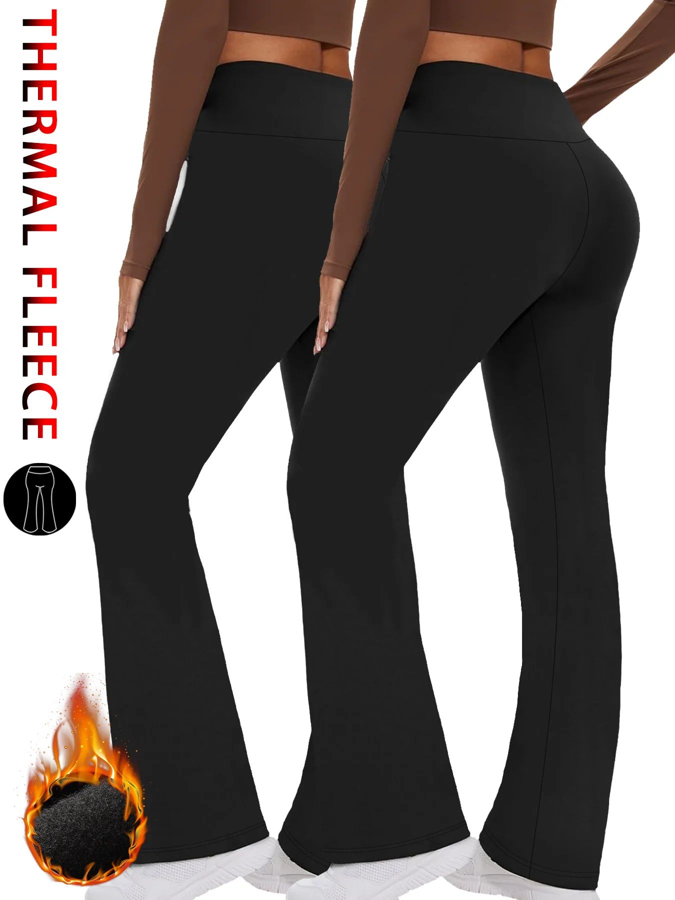 2 Pack Women's Fleece Lined Flare Leggings – High Waisted Tummy Control Bootcut Yoga & Winter Casual Pants