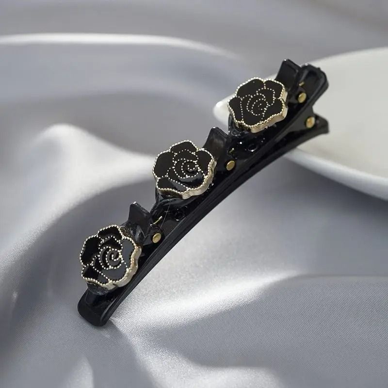 Double Layer Braided Hairclip with Rhinestone and Faux Pearl Accent