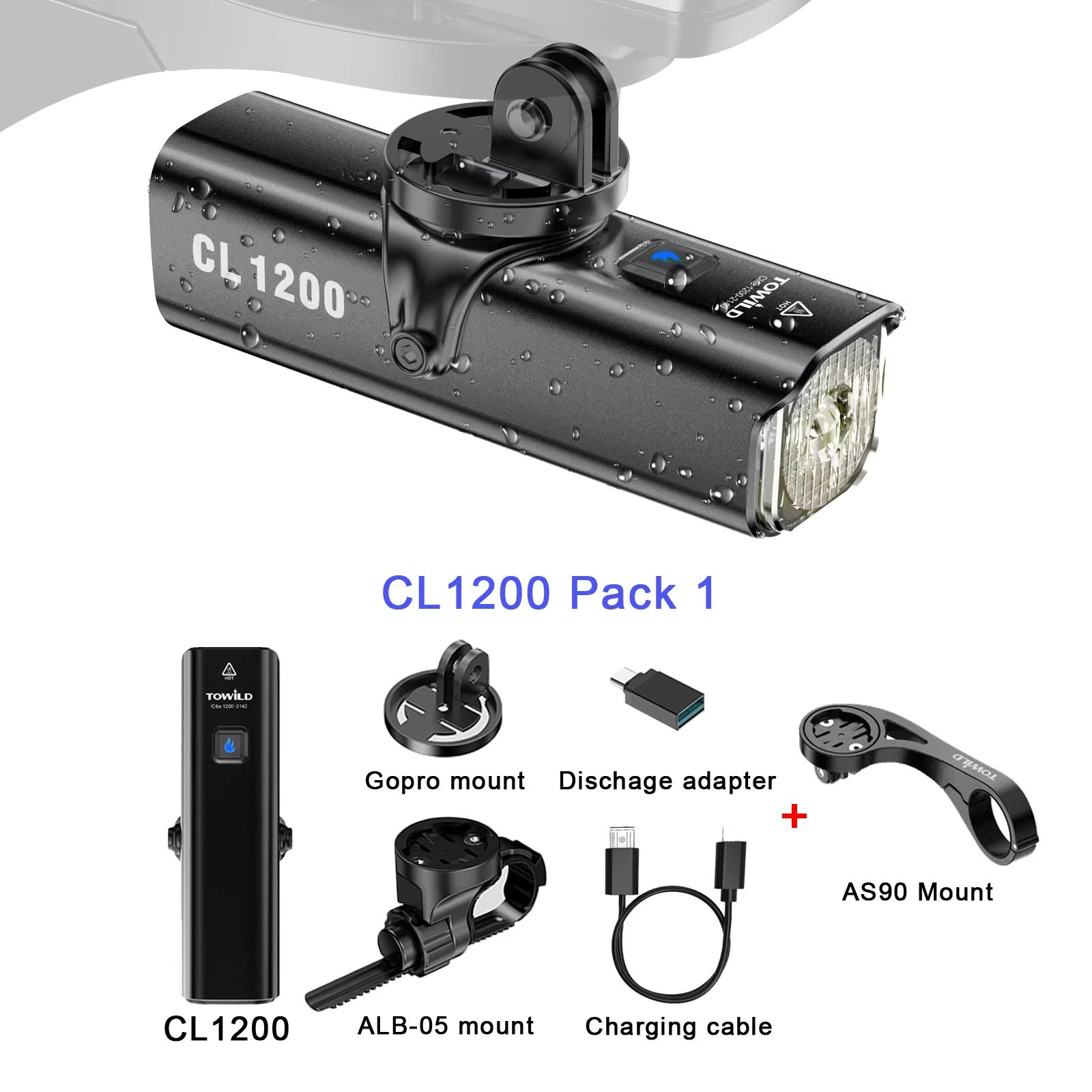 TOWILD CL1200 Smart Bike Headlight – 1200 Lumen USB-C Rechargeable Bicycle Light with Remote Control & 5000mAh Battery