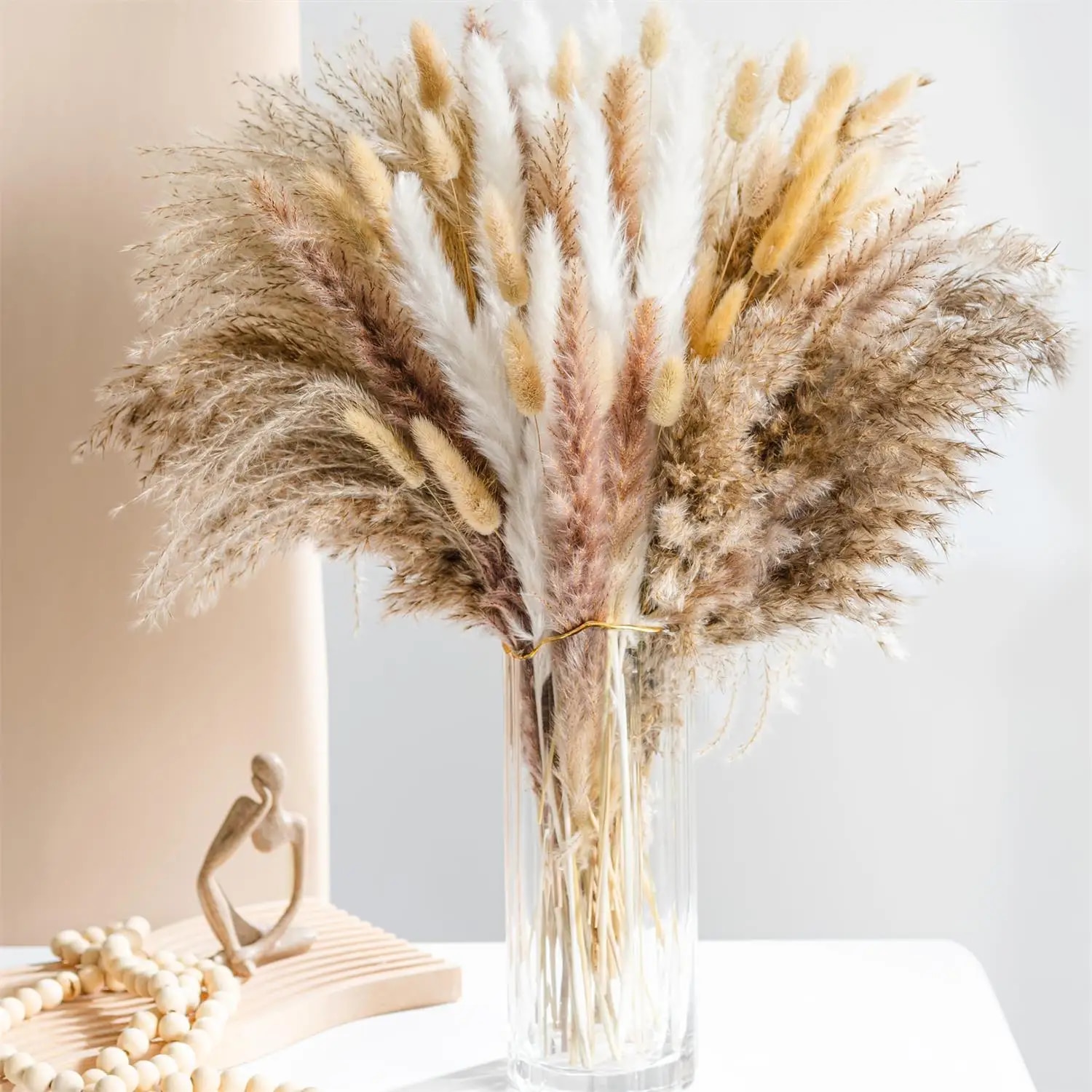 105pcs Natural Dried Flowers Pampas Bouquet Home Decor Rabbit Tail Grass Wedding Arrangement