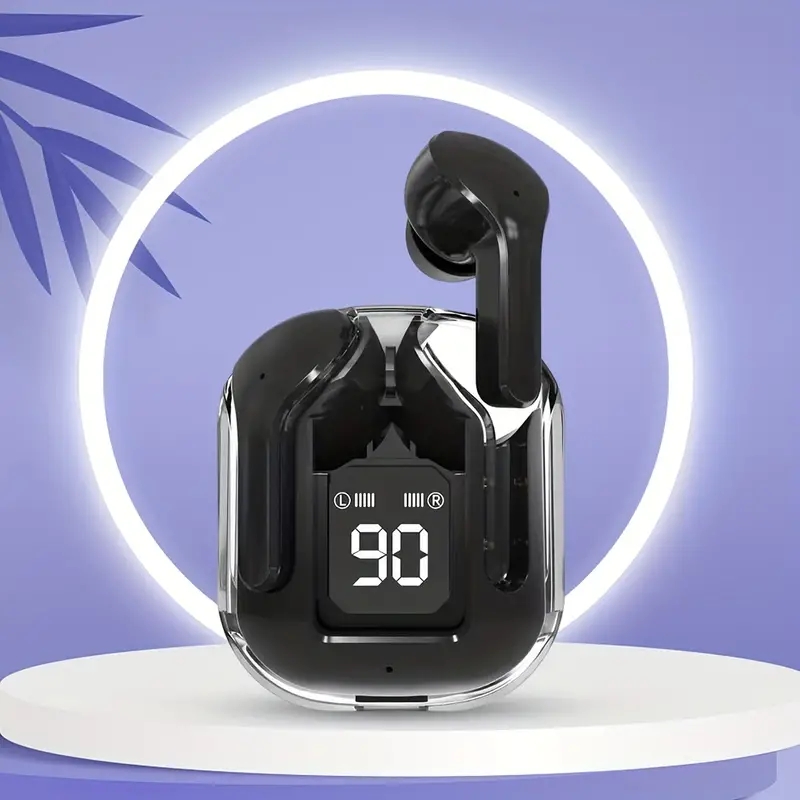 Transparent Wireless Bluetooth Earbuds with LED Display and Mic
