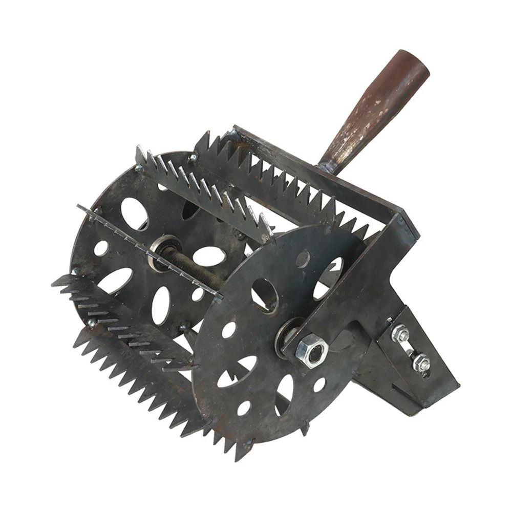 Hand Push Wheeled Weeder with Saw Tooth Manganese Steel Blade