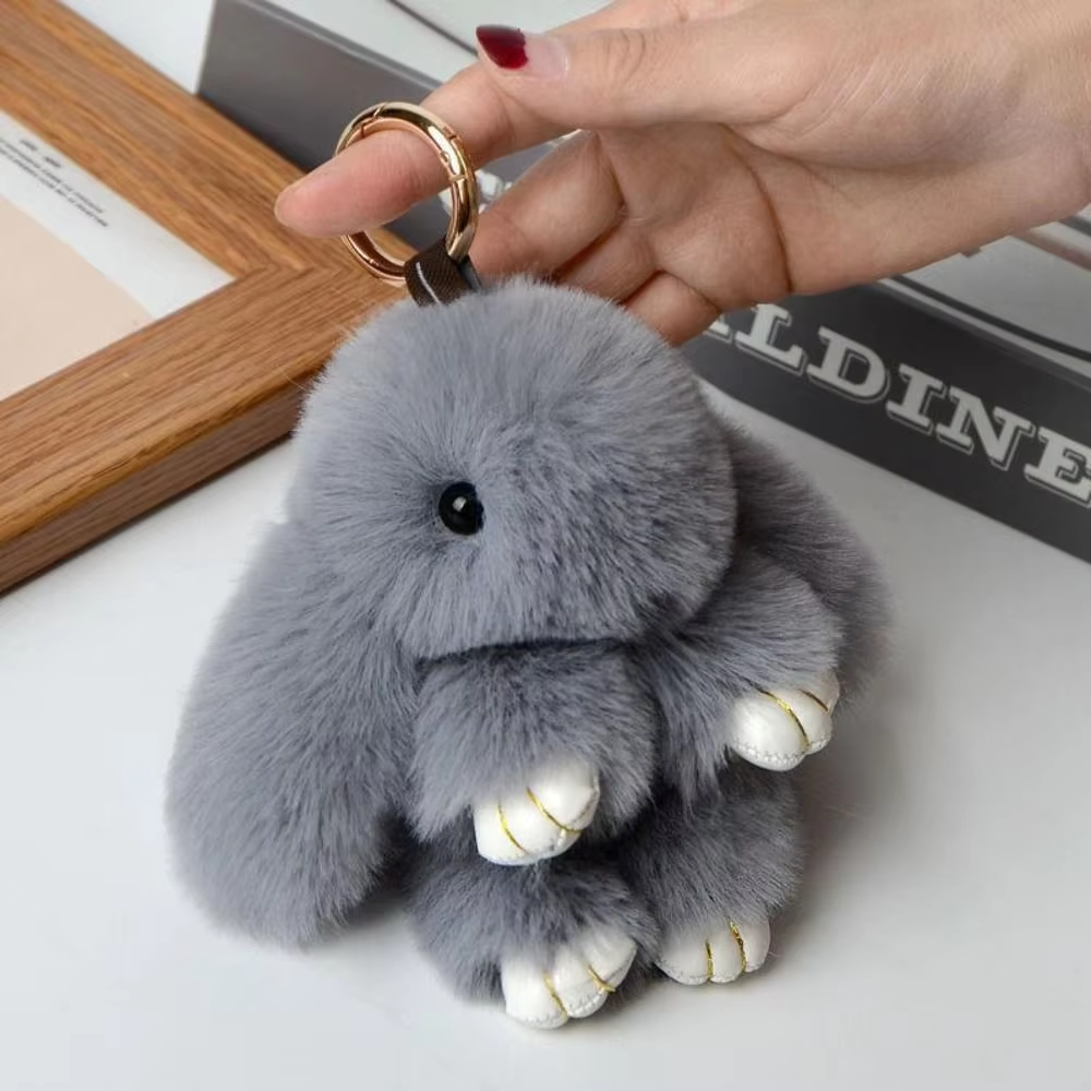Fluffy Bunny Plush Keychain Cute Rabbit Doll Bag Charm Soft Gift Toy