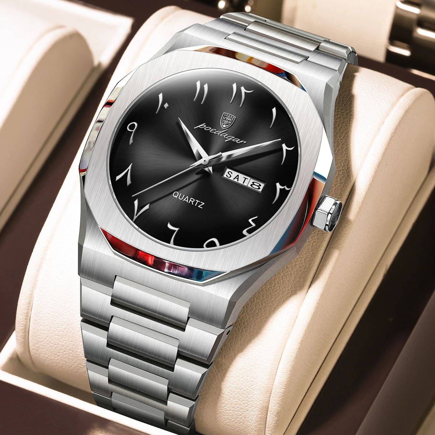 Mens Military Style Watch with Weekday Calendar and Waterproof Design