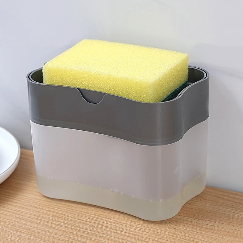 Hand Press Detergent Dispenser Pot, Portable Kitchen Dishwashing Tool with Cleaning Cloth