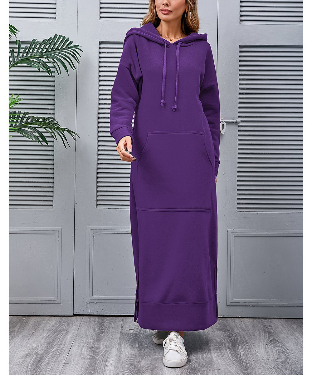 Winter Warm Midi Robe Hooded Long Sweatshirt Dress Casual Vestidos