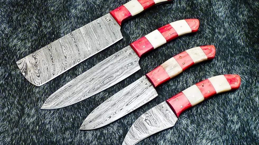 Carbon-steel-Chef-knives, Of 4Pieces, Custom Handmade, Handmade Chef knives Set ,Personalized Gift For Mother