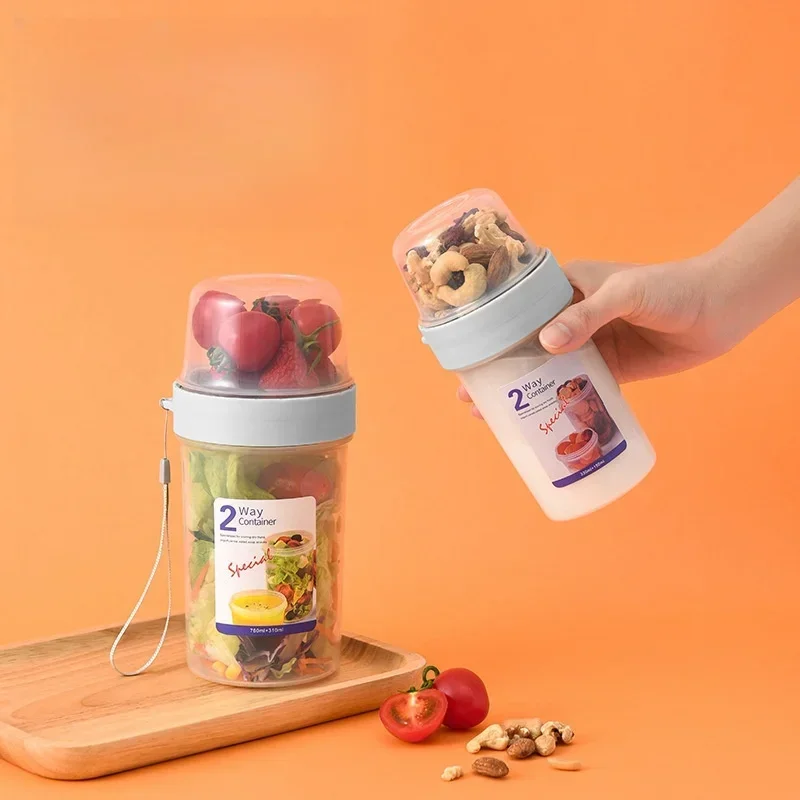Lunch Box with Seal Container Fork Sauce Cup Oatmeal Cereal Nut Yogurt Salad Bowl Bento Tupperware Food Box with Lid