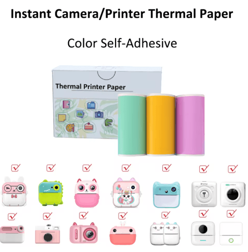 Kids Instant Camera Thermal Paper Refill Rolls, BPA-Free 57by25mm (White, Non-Adhesive)