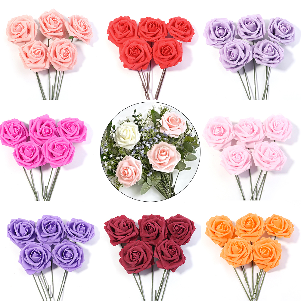 Artificial Foam Rose Flowers, PE Simulation Roses, Fake Flower Bouquet for DIY, Wedding, Party Decor, Home Decoration