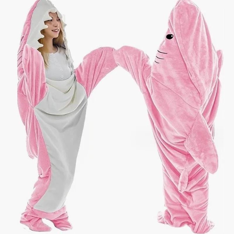 Cozy Shark Sleeping Bag Flannel Pajama Onesie for Kids and Adults