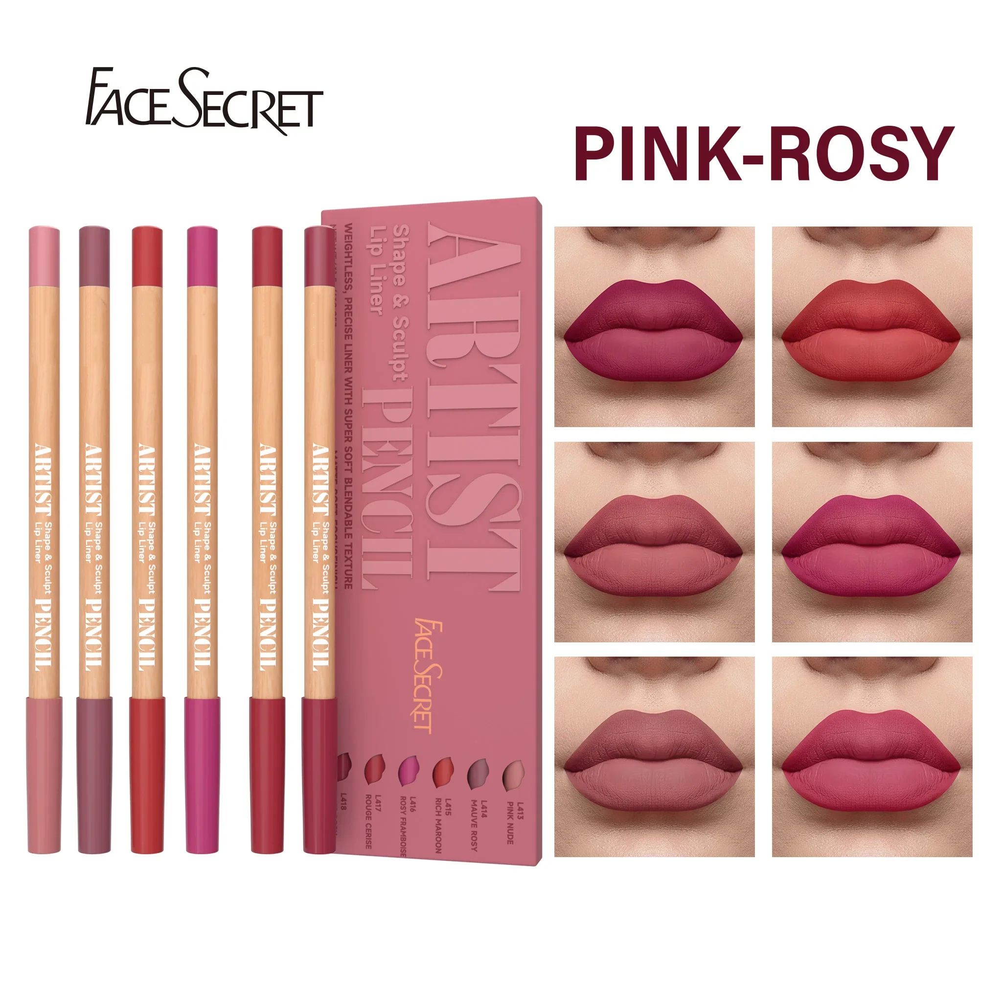 Face Secret Artist Shape Sculpt Lip Liner Pencil Set – Weightless Matte Lip Liner, Precise Smudge-Proof, Soft Blendable