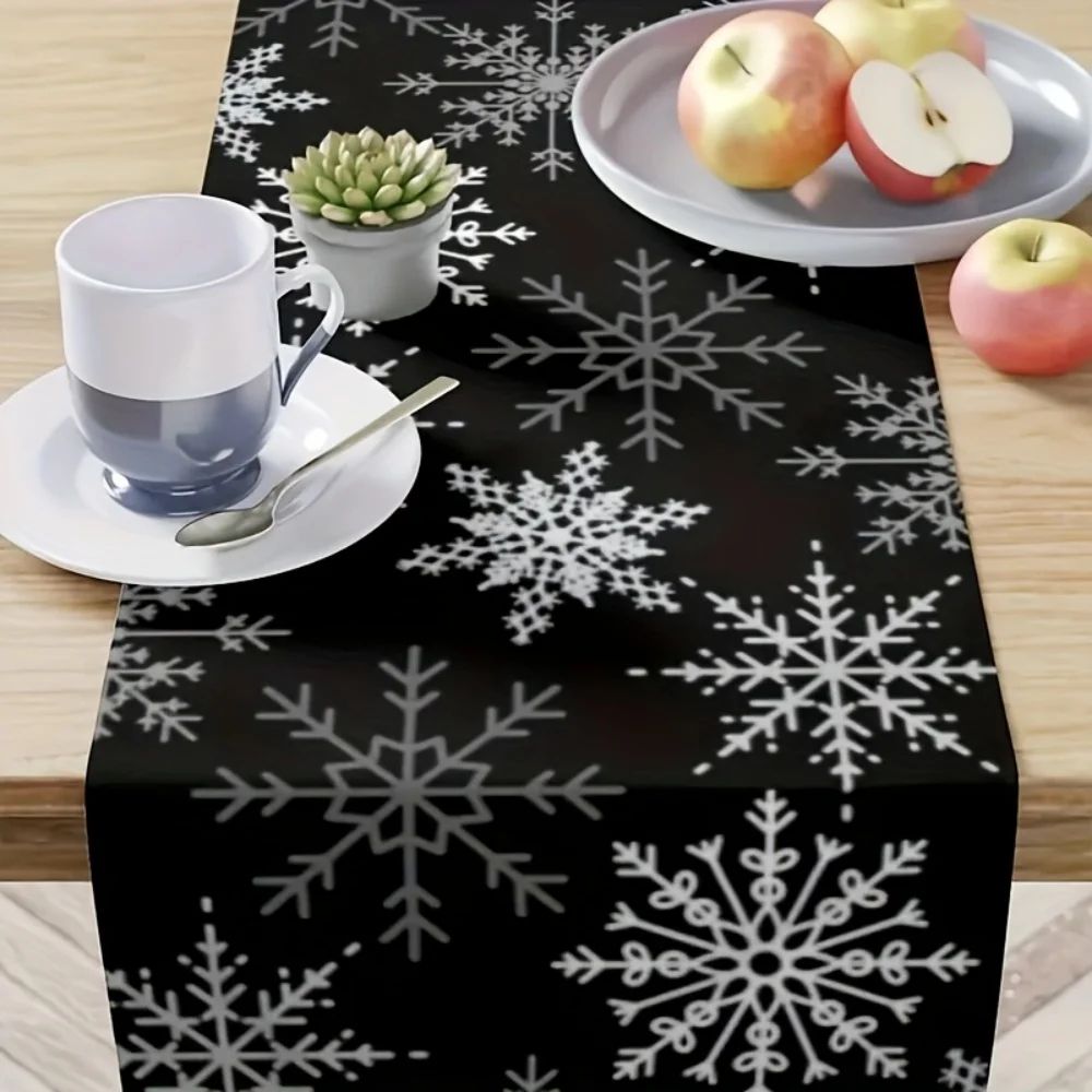 Black White Snowflake Christmas Table Runner