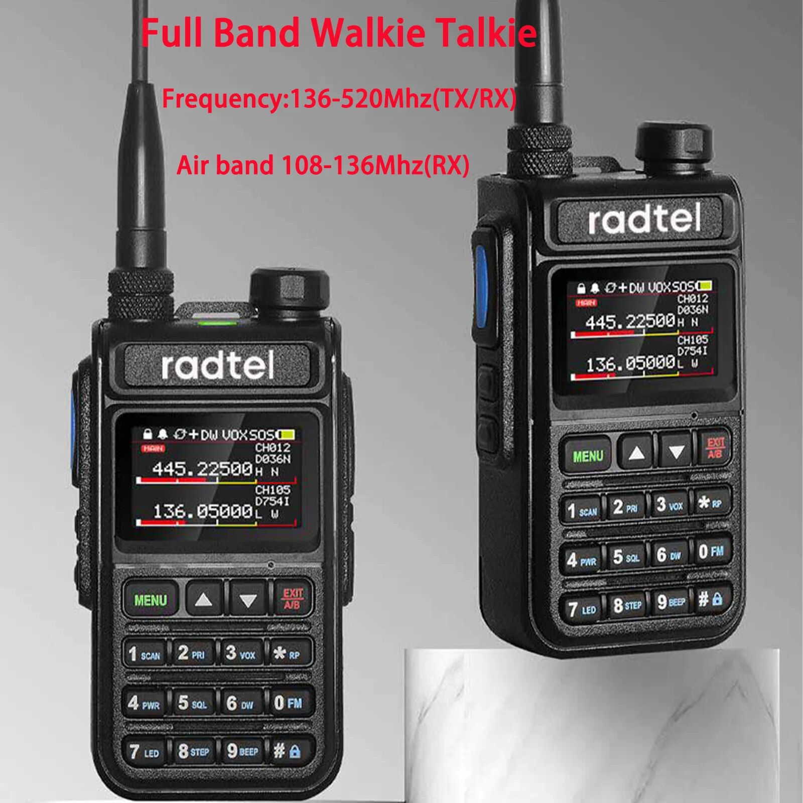 Radtel RT Full Band Ham Radio Handheld Channel Walkie Talkie & Air Band Scanner