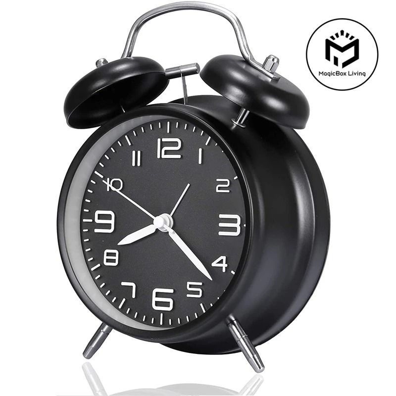 Twin Bell Loud Alarm Clock with Metal Frame and Backlight for Home