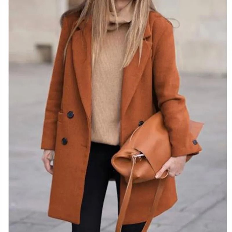 Double-Breasted Winter Wool Blend Coat