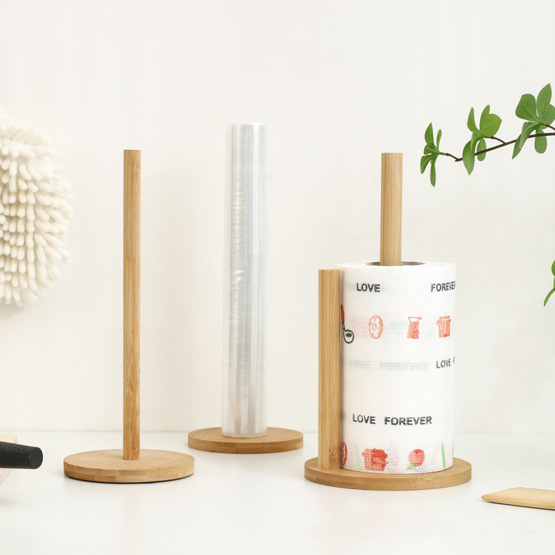Wood Paper Towel Holder, Durable Anti-Skid Tissue Rack for Kitchen, Bathroom, Living Room