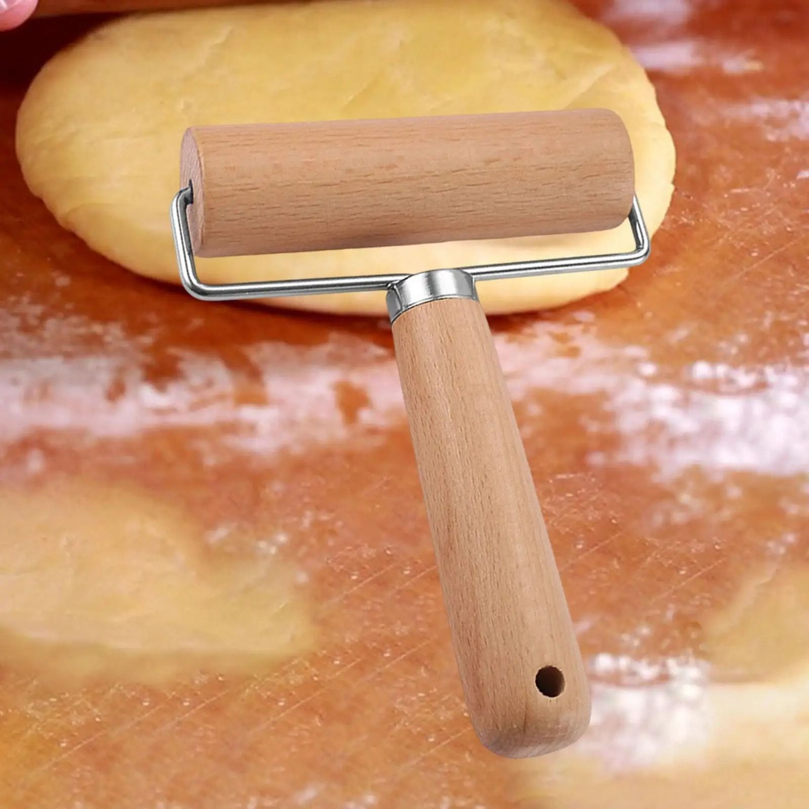 Wooden Rolling Pin with Handles Nonstick Dough Roller